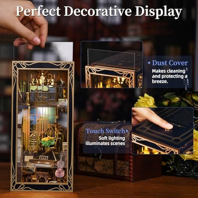 DIY BOOK NOOK KIT, MINIATURE DOLLHOUSE BOOKNOOK KIT, 3D WOODEN PUZZLE BOOKEND BOOKSHELF INSERT DECOR WITH LED LIGHT FOR TEENAGERS AND ADULTS (PIANIST WITH NIGHTINGALE) - Image 3